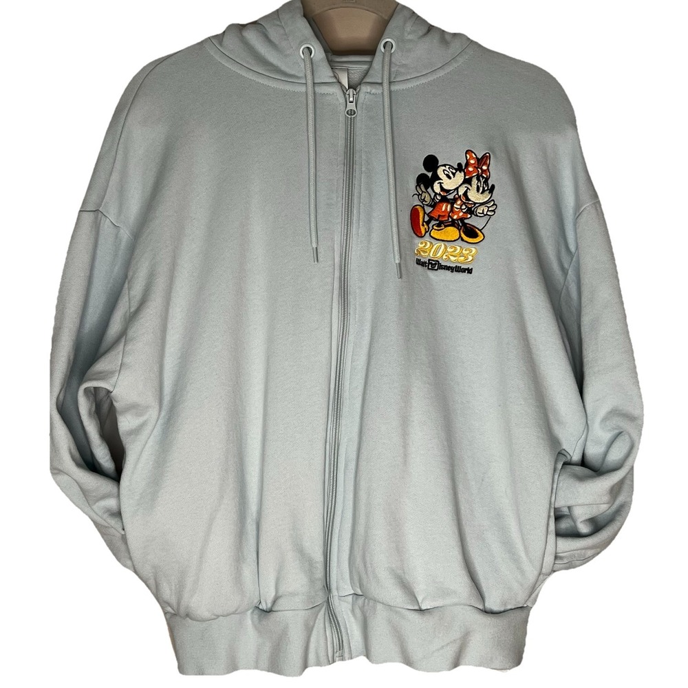 Disney Parks 2023 Mickey Minnie Youth XL Zip Hoodie Walt Disney World Blue